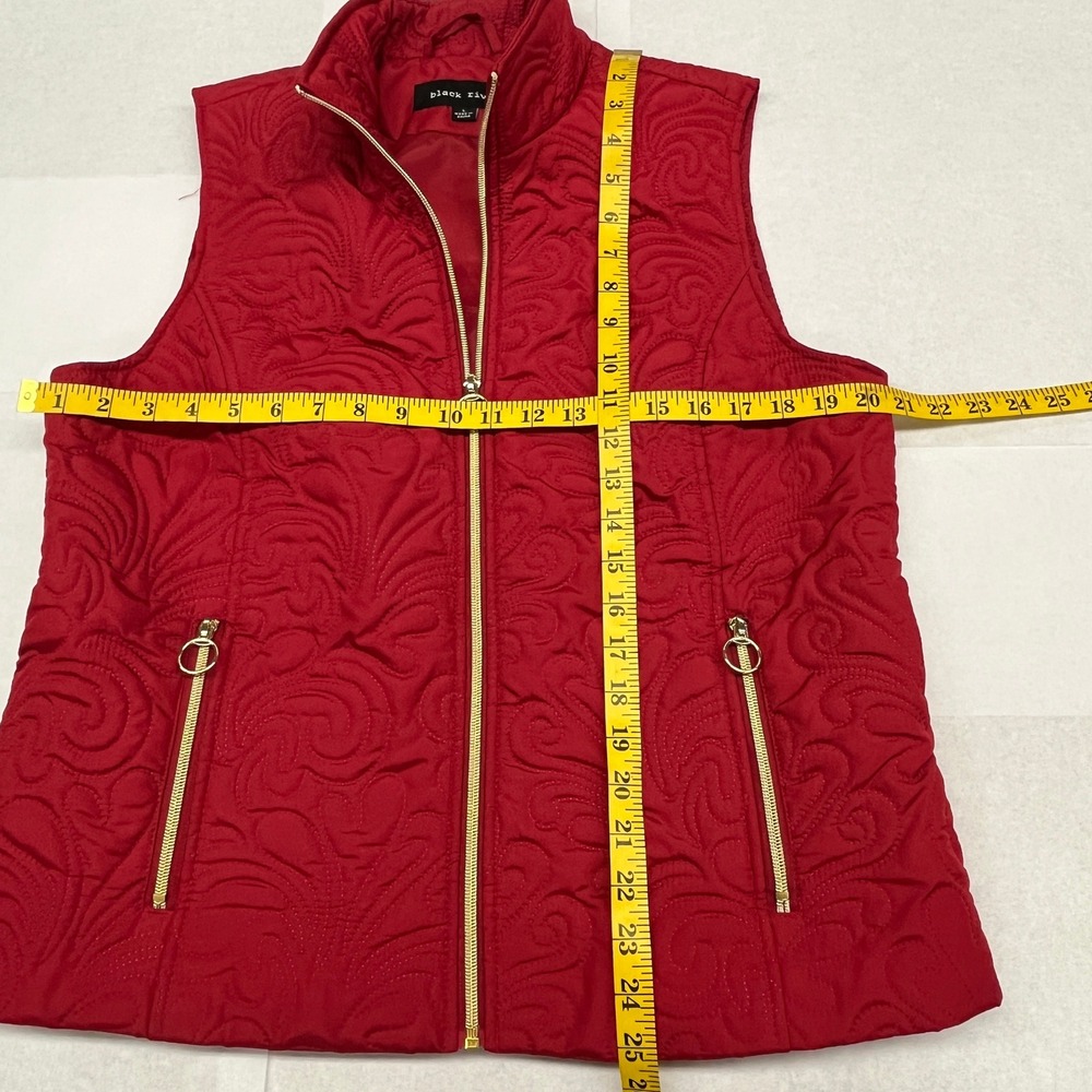 Black Rivet Puffer Vest Women Large Red Swirl Quilted Gold Zip Layering Chic - Picture 4 of 8
